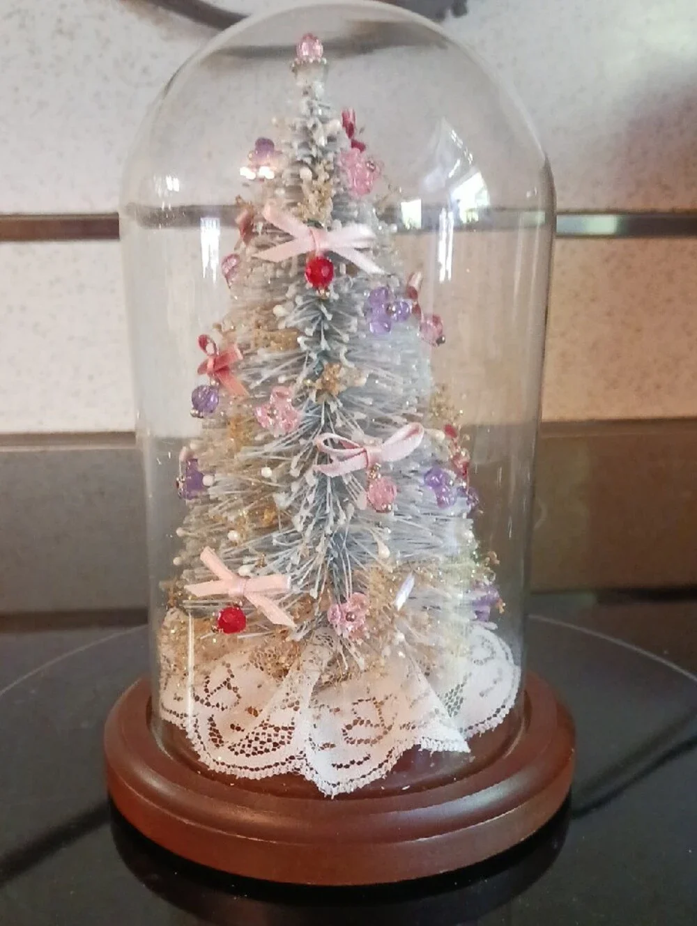 Elegant! Pink & Purple Mini Holiday Tree Dome 🎄 Decorative Home Holiday Accent